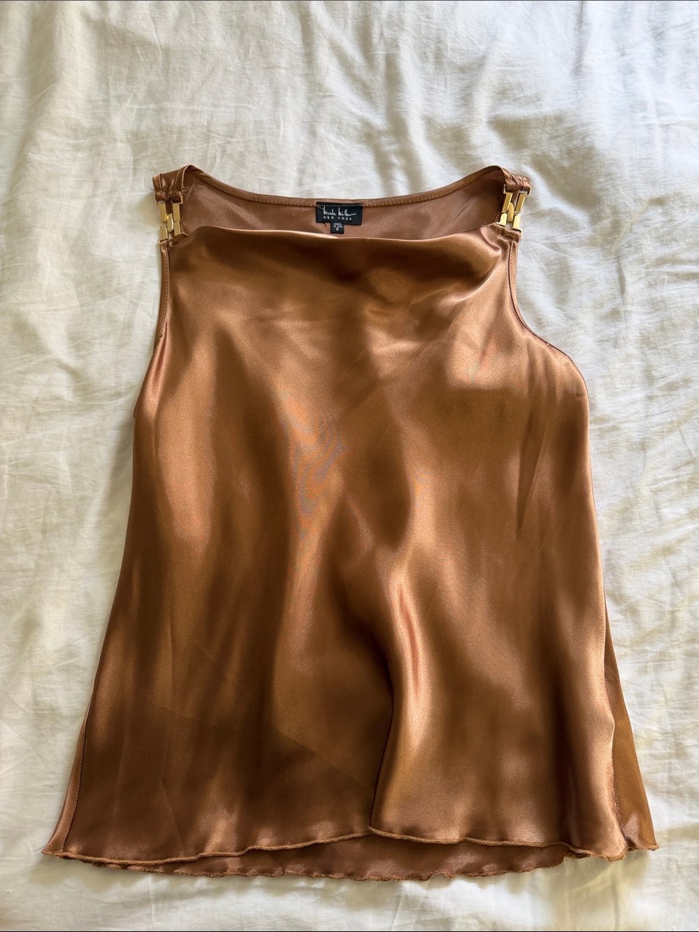 Nicole Miller Copper Satin Cami with Gold Chain Straps